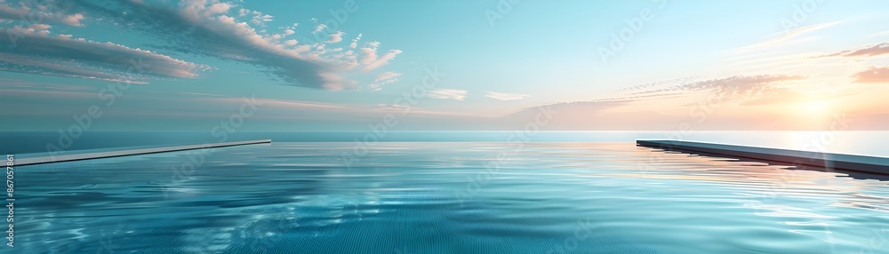 Luxury Minimalist Glass Table by Tranquil Infinity Pool with Seamless Horizon Luxury Minimalist Glass Table by Tranquil Infinity Pool with Seamless Horizon