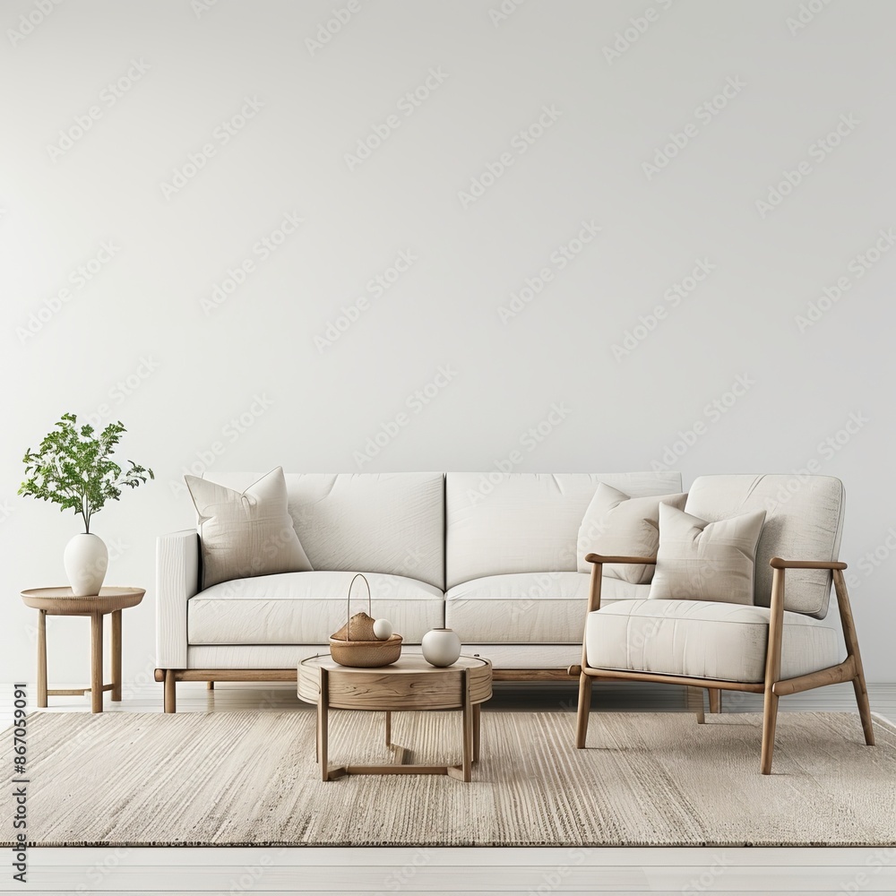modern living room with white furniture in front of empty wall modern living room with white furniture in front of empty wall