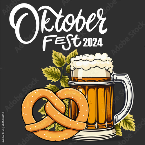 Octoberfest german beer festival concept background. Cartoon illustration of Octoberfest german beer festival vector concept. Oktoberfest concept pretzels and mug of beer isolated event design.