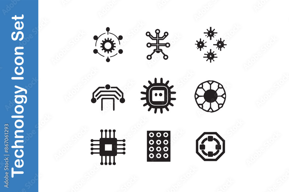 Technology symbols, circuit, patterns, gears, micro