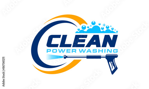 pressure power wash spray logo design, power washing vector icon template