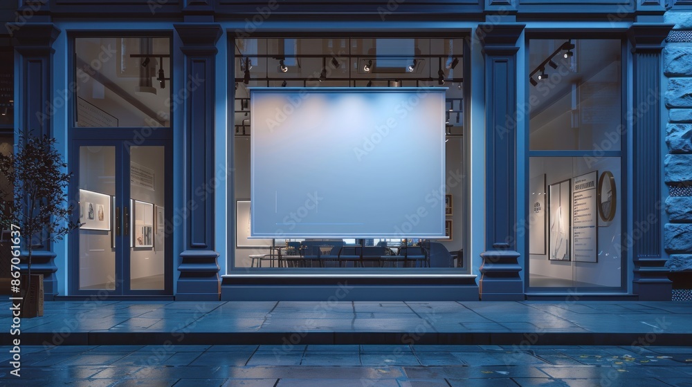 Blank Canvas in a Blue-Toned Storefront Blank Canvas in a Blue-Toned Storefront