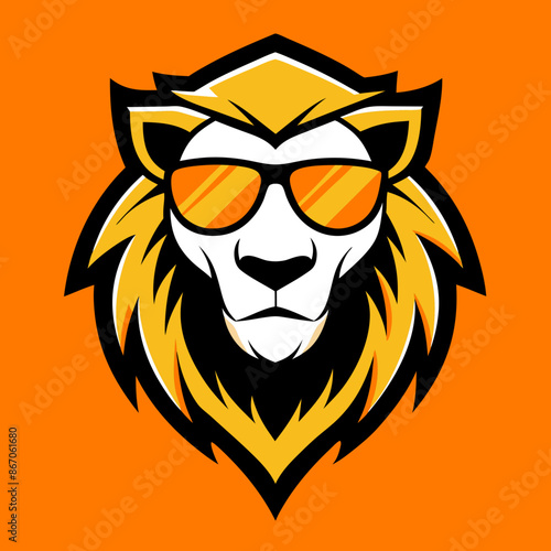 lion head with sunglasses logo vector photo