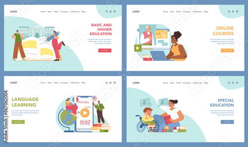 Education spectrum set. Flat vector illustration