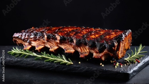 Artfully Grilled Rib Rack Complemented by Herbal Accompaniments
