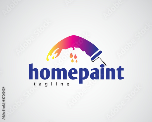 creative paint in the shape of a house with droplets in the shape of a window logo for painting