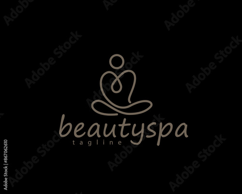 abstract person sitting cross-legged with line concept logo for yoga