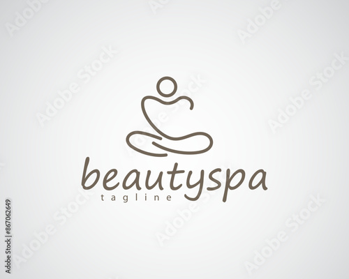 abstract person sitting cross-legged with line concept logo for yoga
