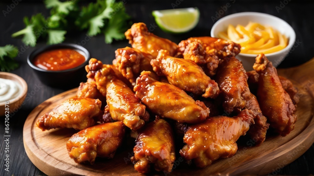 Intimate Plate of Savoring Chicken Wings with Rich Sauces Intimate Plate of Savoring Chicken Wings with Rich Sauces
