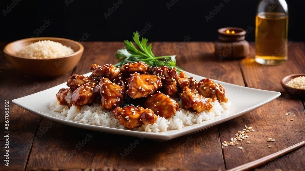 Fototapeta premium Serene Nights, A Minimalist Interpretation of Chinese Beef and Rice
