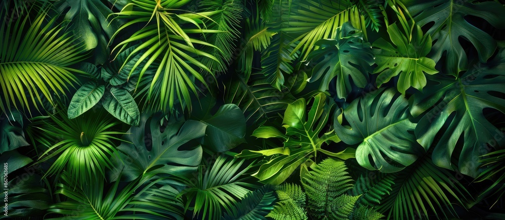 Tropical leaves creating a nature background with an abstract green texture. Tropical leaves creating a nature background with an abstract green texture.