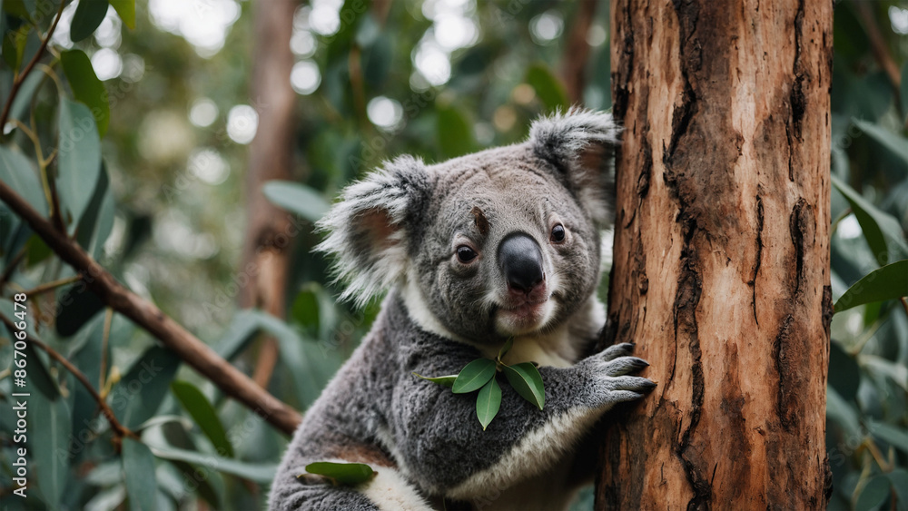 Fototapeta premium koala bear climbing up tree