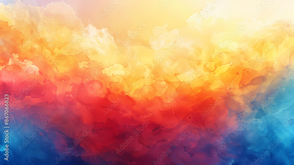 Vibrant abstract watercolor blend depicting a stunning fusion of red, orange, and blue hues with a dreamy, ethereal atmosphere. Vibrant abstract watercolor blend depicting a stunning fusion of red, orange, and blue hues with a dreamy, ethereal atmosphere.