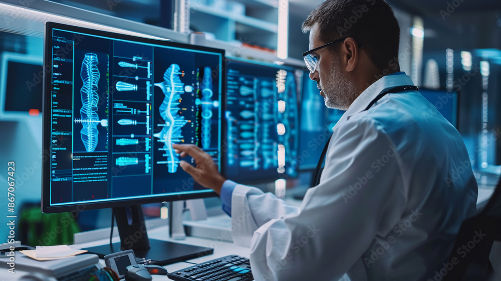 AI software analyzing genetic data for rare disease identification. AI software analyzing genetic data for rare disease identification.
