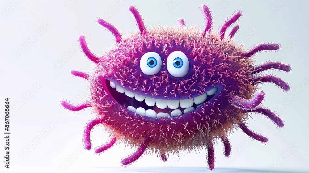 Adorable cartoon microbe with happy face and playful design, isolated on white background Adorable cartoon microbe with happy face and playful design, isolated on white background