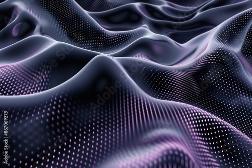 Abstract 3D animation of wavy surface with dots moving in a seamless loop. Abstract digital background for technology, science, or futuristic design concepts.