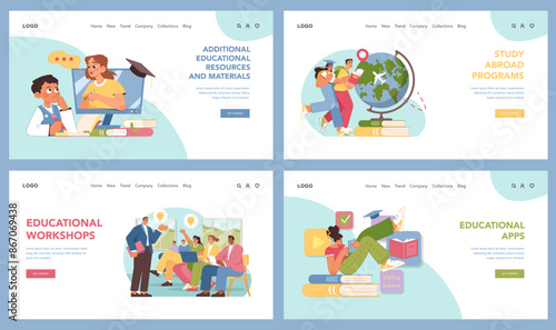 Educational resources set. Flat vector illustration