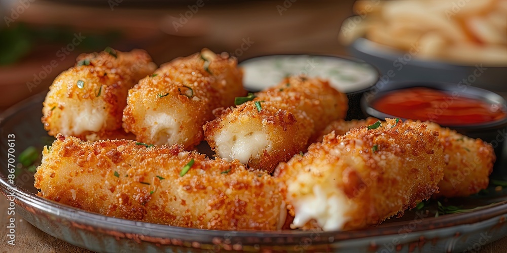 a plate of Mozzarella Sticks a plate of Mozzarella Sticks