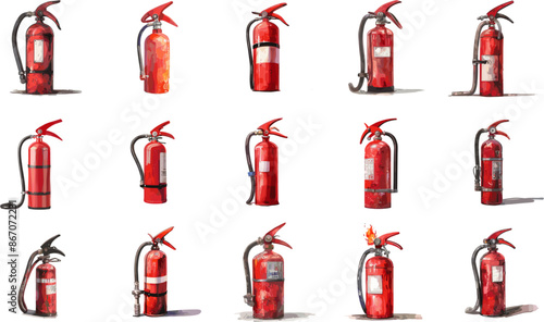 CARPETTING TOOLS SET IN COLOR STYLE, EXTINGUISHER SET IN COLOR STYLE