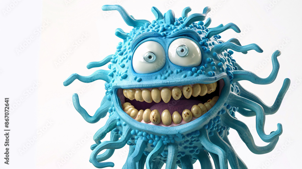 Comic-style microbe with a funny grin, great for children's educational materials, isolated on white Comic-style microbe with a funny grin, great for children's educational materials, isolated on white