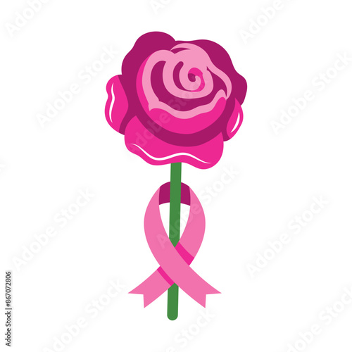 breast cancer awareness month with pink ribbon and flower