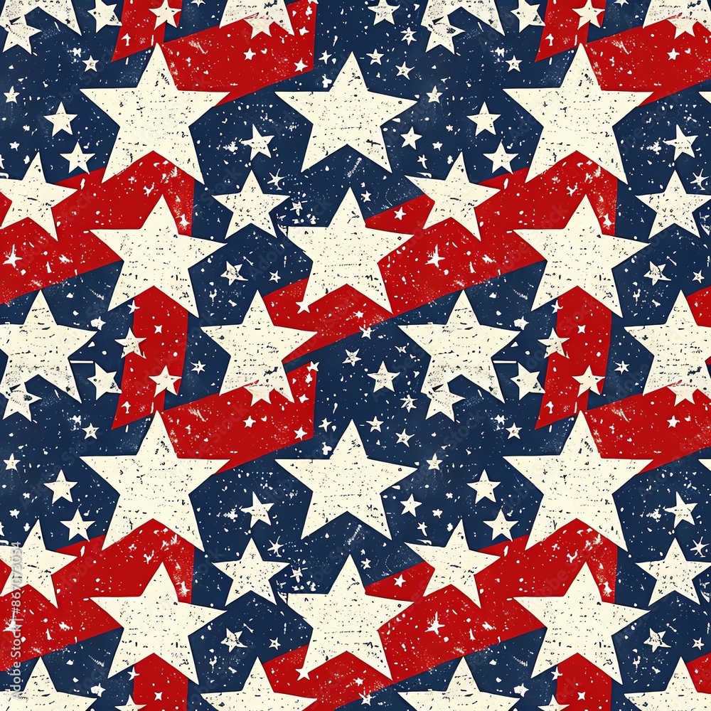 Obraz premium A seamless pattern of red, white, and blue stars on a distressed background.