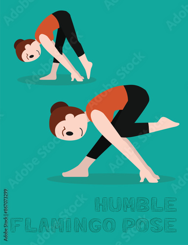 Yoga Humble Flamingo Pose Vineeta Rajahamsasana Cartoon Vector Illustration