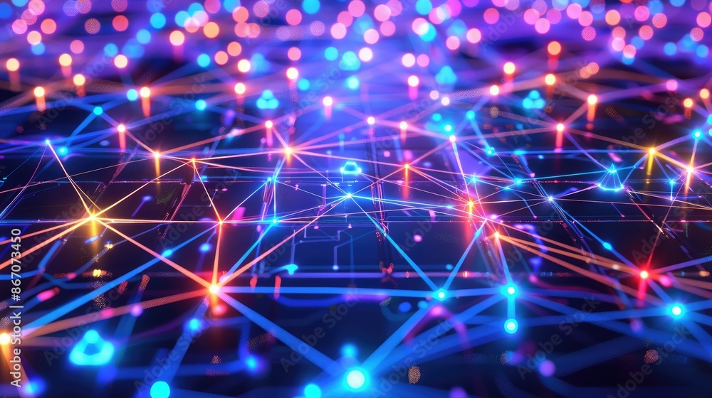 A digital grid with interconnected lines and glowing nodes, representing networking A digital grid with interconnected lines and glowing nodes, representing networking