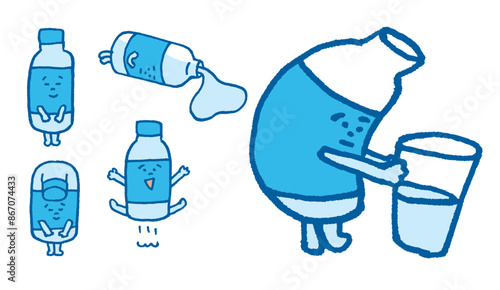 青いペットボトルのかわいいキャライラスト