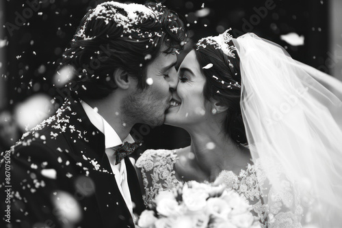 Bridal portrait of a smiling blonde bride in a winter wonderland wedding dress