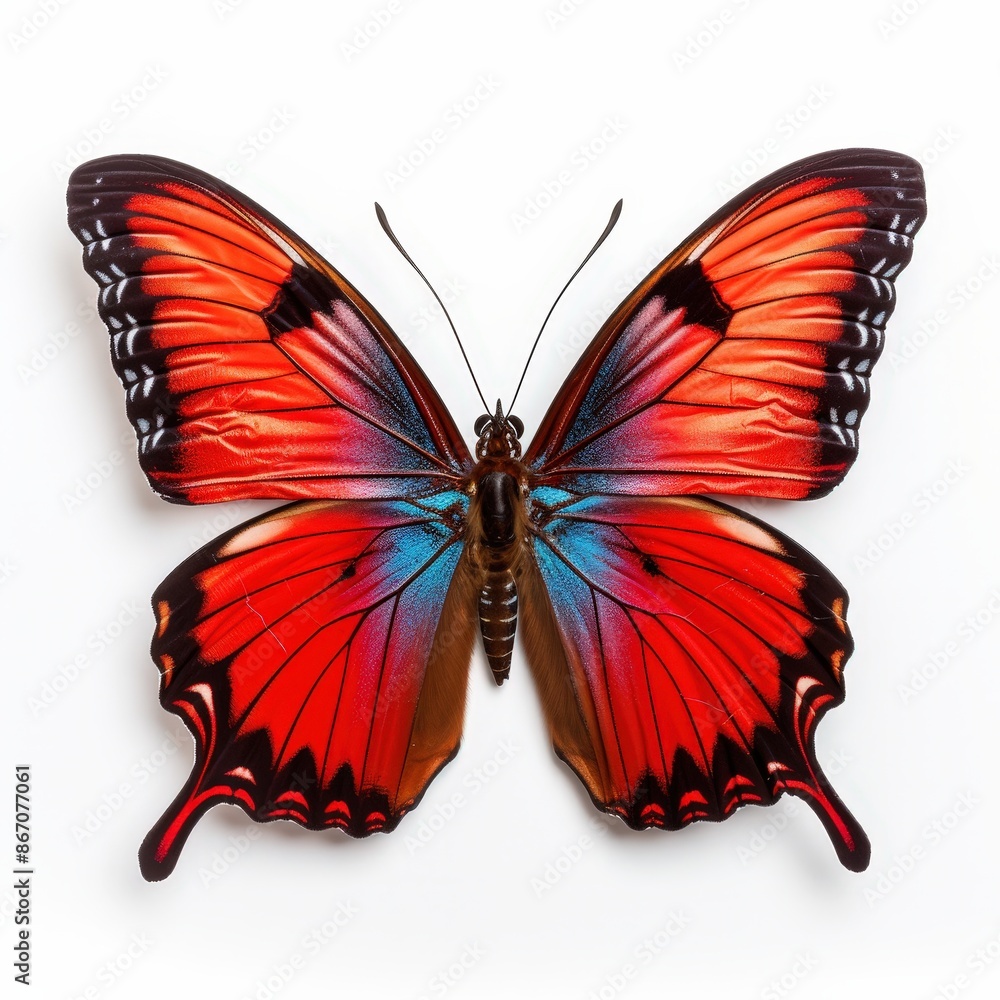 Red and Blue Butterfly on a White Background Red and Blue Butterfly on a White Background