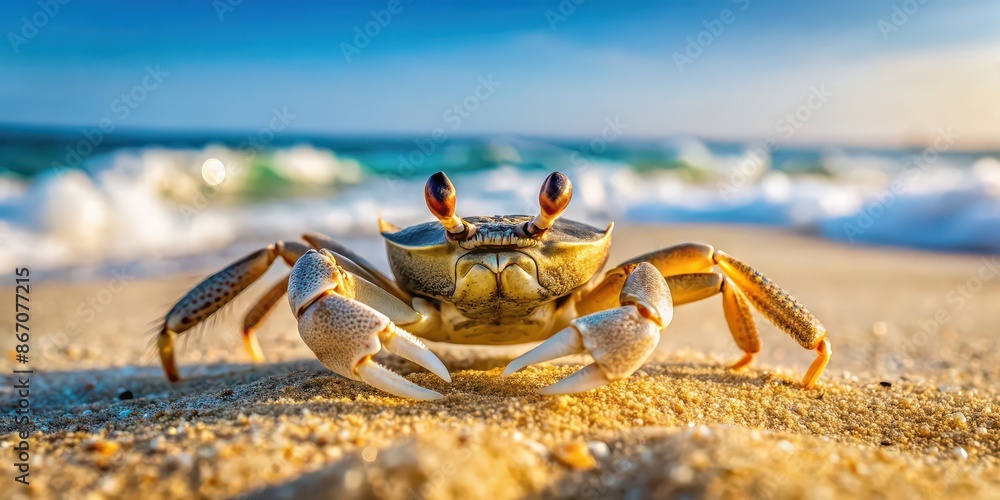 Close-up photo of a crab on sandy seashore , crab, seashore, close-up, nature, wildlife, ocean, marine life, beach, claws Close-up photo of a crab on sandy seashore , crab, seashore, close-up, nature, wildlife, ocean, marine life, beach, claws