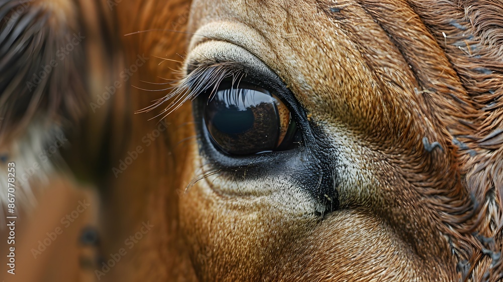 Naklejka premium Big beautiful cow eye, close-up. 