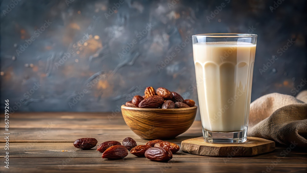 Indulge in the creamy goodness of dates and milk blended together for a delicious beverage, dates, milk, smooth, silky Indulge in the creamy goodness of dates and milk blended together for a delicious beverage, dates, milk, smooth, silky