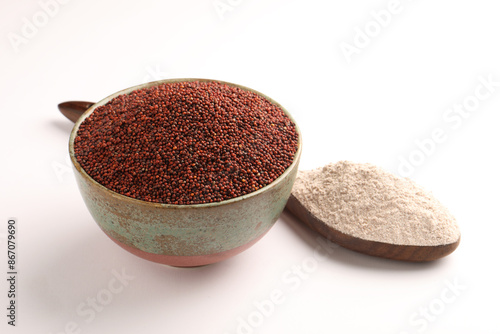 Ragi and ragi flour, popular in India  photo