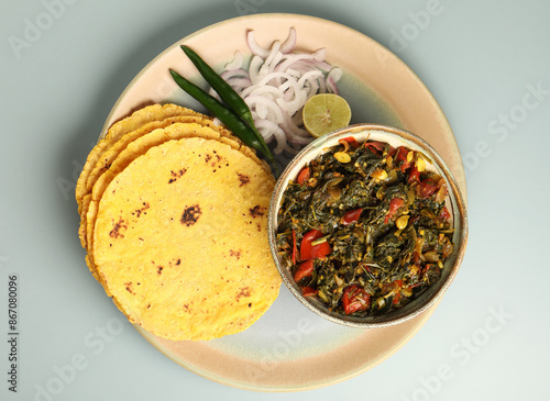 Makkai roti or maize roti and sarso saag, A Punjabi dish eaten during winter photo