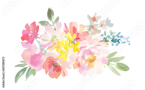 Watercolor abstract peony and botanical vector bouquet illustration / Watercolor floral background illustration