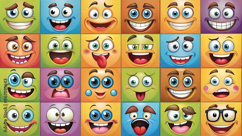 Cartoon faces. Funny face expressions, caricature emotions. Cute character with different expressive eyes and mouth, vector collection Cartoon faces. Funny face expressions, caricature emotions. Cute character with different expressive eyes and mouth, vector collection