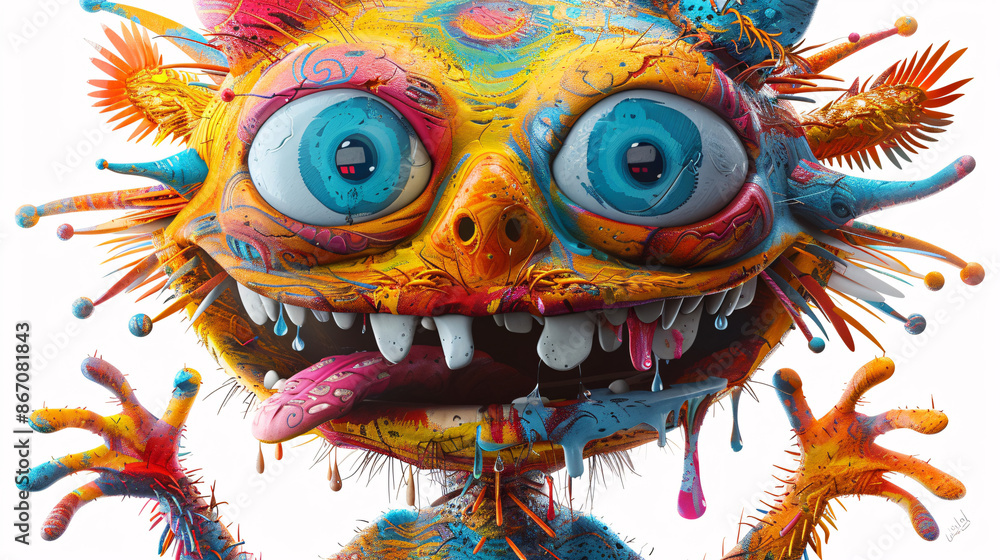 Humanoid creature with large eyes and funny expression, perfect for kids' coloring pages, isolated on white Humanoid creature with large eyes and funny expression, perfect for kids' coloring pages, isolated on white