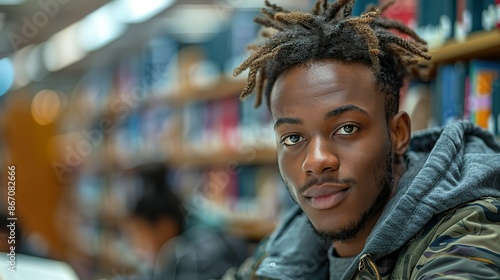 Quiet Study Time: Male Student in the High School Library