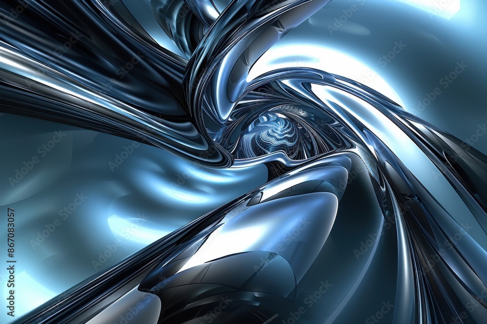 Abstract 3D rendered fractal background, metallic chrome blue swirling tunnel of light. Concepts. technology, futuristic, cyberspace, digital art, design Abstract 3D rendered fractal background, metallic chrome blue swirling tunnel of light. Concepts. technology, futuristic, cyberspace, digital art, design