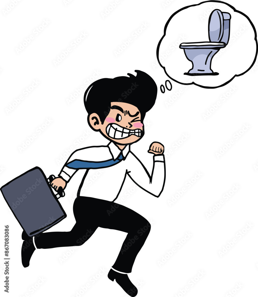 Photos Office man running into the bathroom