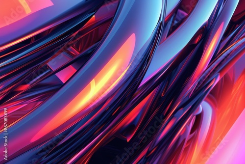 Abstract background of smooth curvy shapes in vibrant neon colors. Perfect for technology, futuristic, or music related designs. © chesleatsz