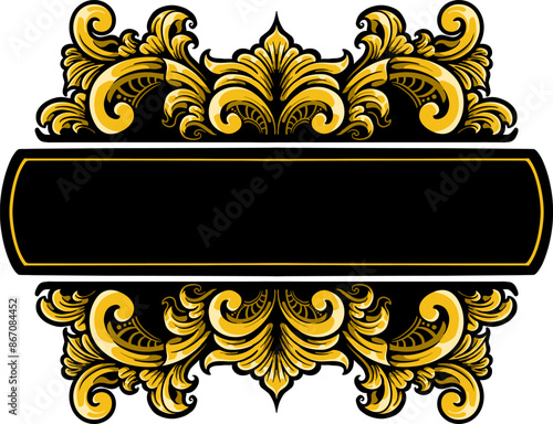 Ornate Panel Banner Design With Gold Engraving