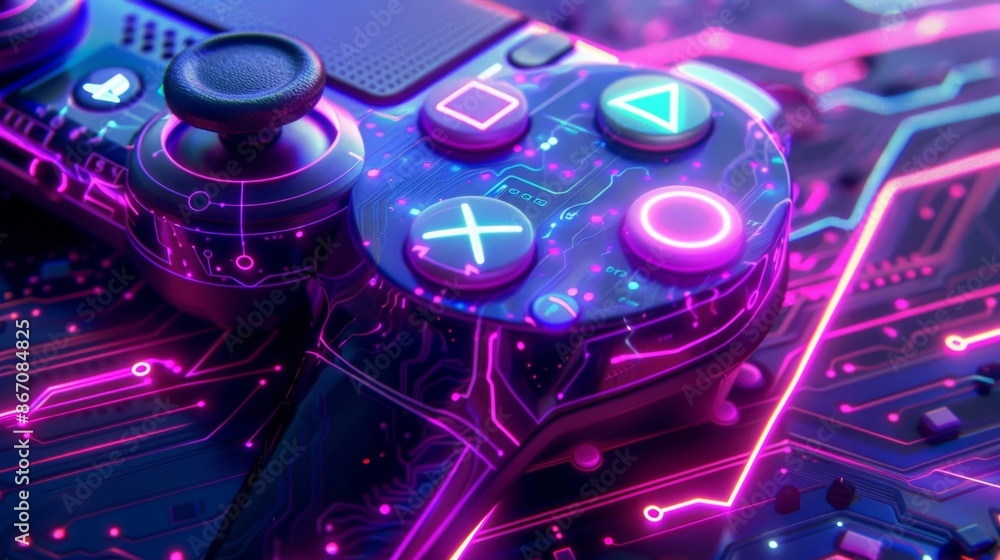 Fototapeta premium Futuristic Gaming Controller with Neon Lights - Generative AI