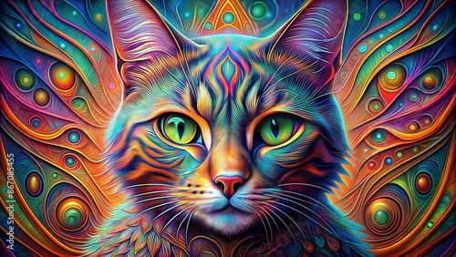 colorful cat illustration on black background