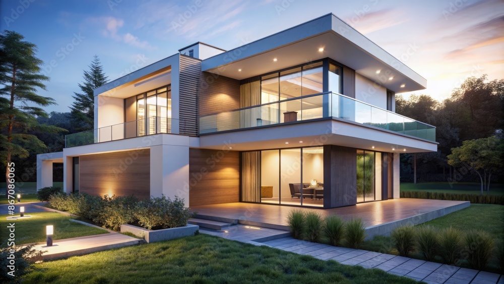Modern minimalist 3D house model with clean lines and minimalist decor isolated on a transparent background perfectly lit. Modern minimalist 3D house model with clean lines and minimalist decor isolated on a transparent background perfectly lit.