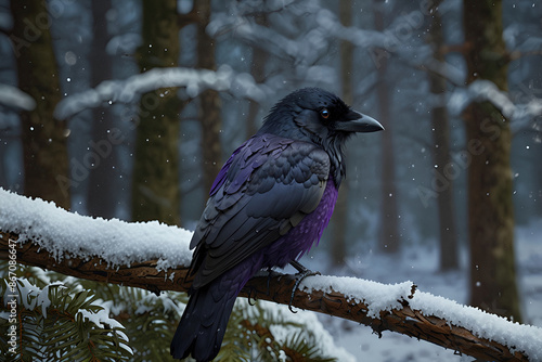 crow perched in the forest trees