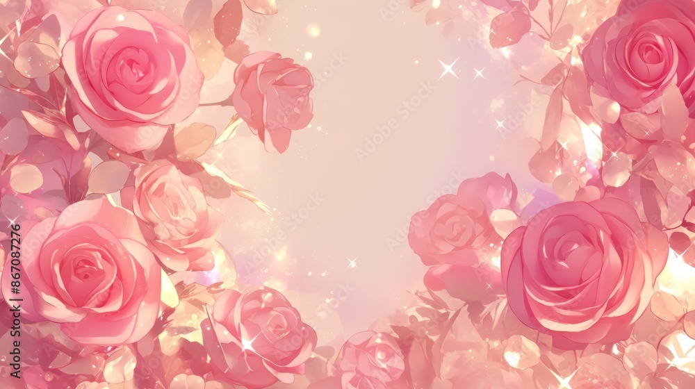 Sparkling Pink Roses in a Beautiful Background Sparkling Pink Roses in a Beautiful Background