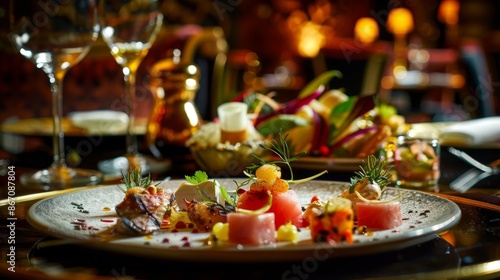 Elegant Gourmet Dish in Fine Dining Restaurant - Generative AI